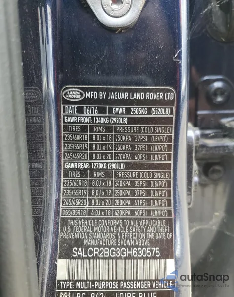 2016 Land Rover Discovery Sport Hse из США, поврежденный, VIN SALCR2BG3GH630575